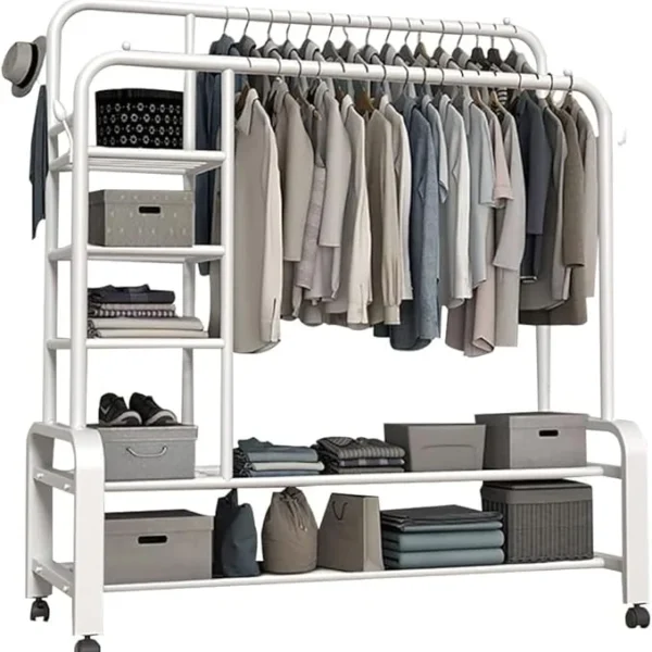 Perchero Metalico 58 kilos Doble Barra Closet Exhibicion Color Blanco - Angeles del Hogar Chile