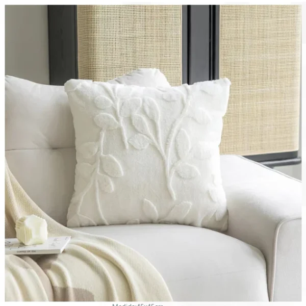 Pack de 2 fundas cojin velvet hojas color blanco invierno - Angeles del Hogar Chile