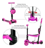 Scooter Monopatin 5 En1 Ajustable Nina Chinita Luces Rosado - Angeles del Hogar Chile