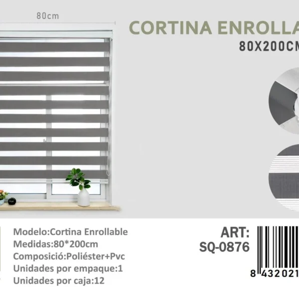 Cortina Roller Duo Lisa 80cm x 200cm Color Gris SQ-0876 - Angeles del Hogar Chile