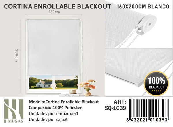 Cortinas Roller Blackout 160cm x 200cm Blanco SQ-1039 - Angeles del Hogar Chile