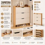 Zapatero Organizador Estante Armario 115Alto x 100 x 17cm Blanco beige