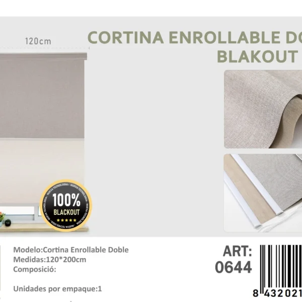 Cortinas Roller Blackout Doble Jaspeada 120cm x 200cm Kaki 0644 - Angeles del Hogar Chile