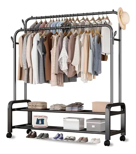 Perchero Metalico 48 kilos Doble Barra Closet Exhibicion Color Negro - Angeles del Hogar Chile