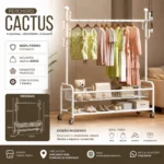 Perchero Metalico 60 Kilos  Diseño Cactus Con Ruedas Y Canasto - Imagen 2