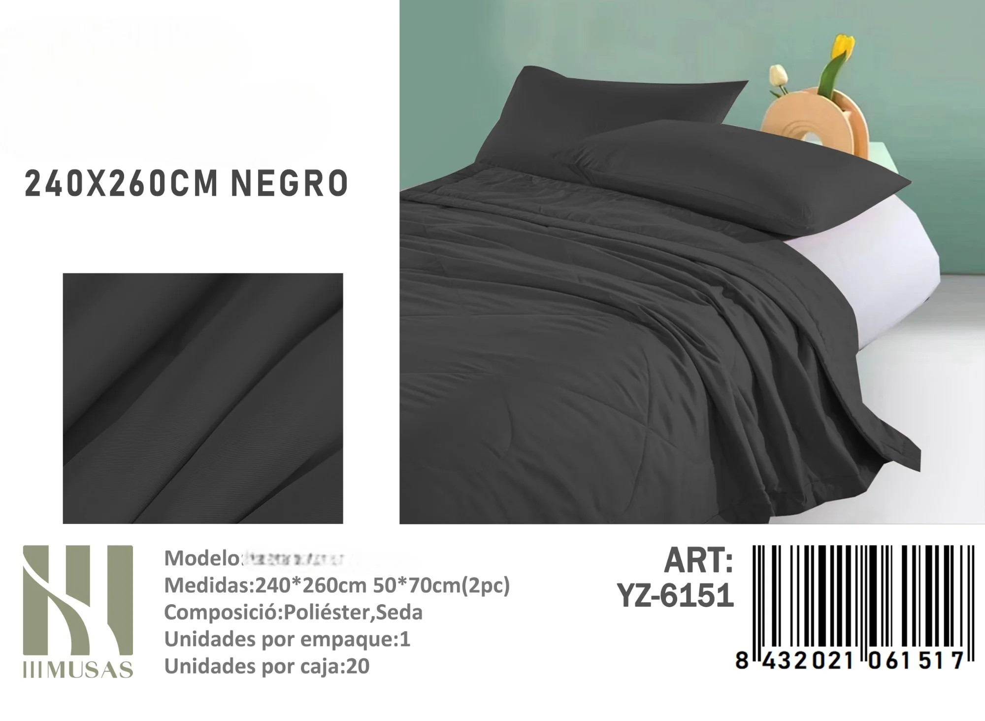 6151-Photoroom Plumon con unicolor King medidas 240x260 cm YZ negro 6151 - Angeles del Hogar Chile