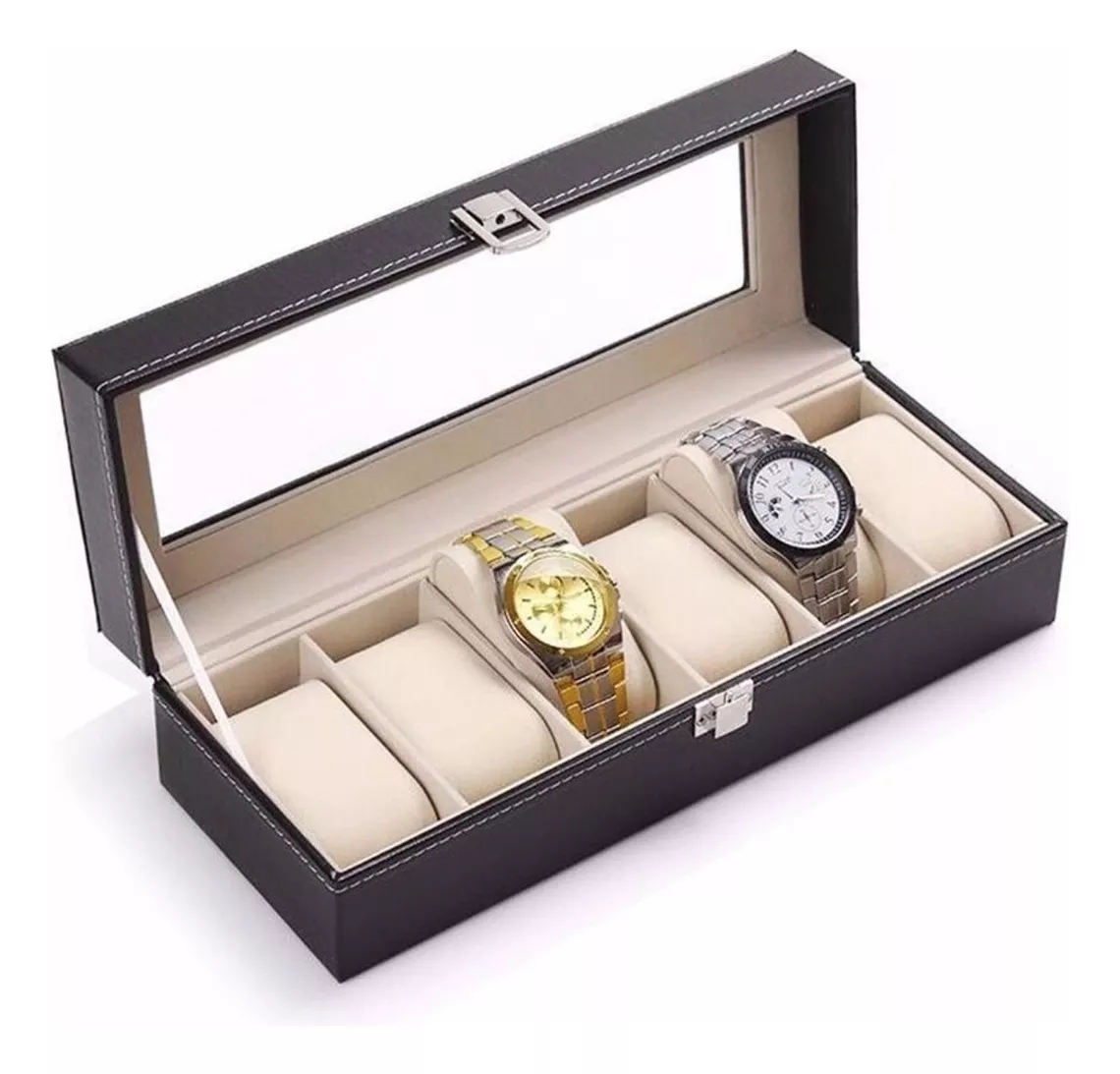 D_NQ_NP_2X_947610-MLU76607409874_062024-F Caja Organizador para 6 Relojes en color Negro - Angeles del Hogar Chile