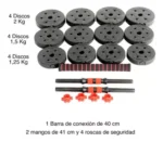 Set Mancuernas Y Barra Unibles 20kg Pesas Ajustables - Angeles del Hogar Chile