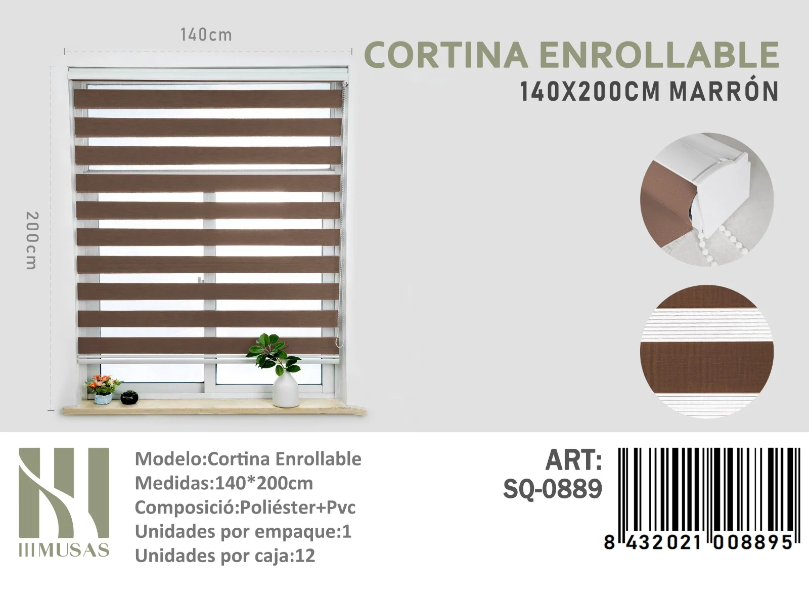WhatsApp Image 2025-01-23 at 11.24.34 (4) Cortina Roller Duo Lisa 140cm x 200cm Color Cafe SQ-0889 - Angeles del Hogar Chile