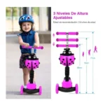 Scooter Monopatin 3 en 1 Ajustable Fucsia - Angeles del Hogar Chile