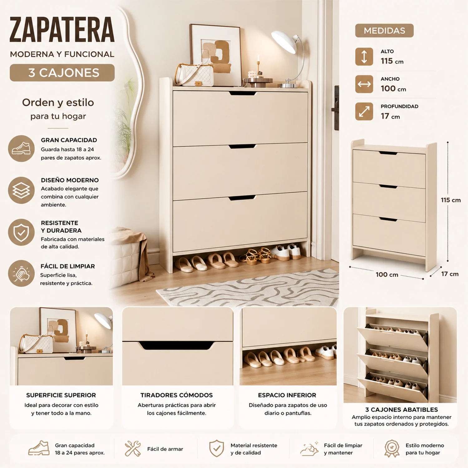 5-2 Mueble Zapatero Organizador Estante para Zapatos Blanco 115X100X17 - Imagen 1