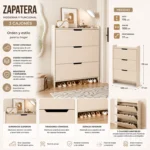 Mueble Zapatero Organizador Estante para Zapatos Blanco 115X100X17
