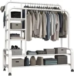 Perchero Metalico 58 kilos Doble Barra Closet Exhibicion Color Blanco - Angeles del Hogar Chile