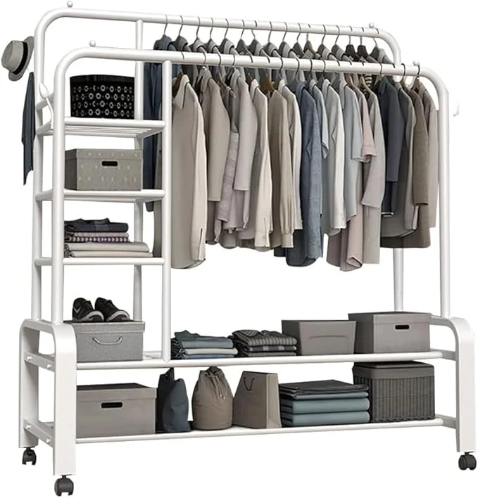 61xkYMm2t+L._AC_SX679_ Perchero Metalico 58 kilos Doble Barra Closet Exhibicion Color Blanco - Angeles del Hogar Chile