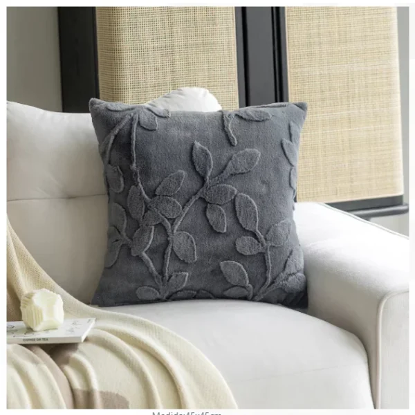Pack de 2 fundas cojin velvet hojas color gris oscuro - Angeles del Hogar Chile