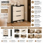 Zapatero Organizador Estante Armario 115Alto x 100 x 17cm Blanco gris