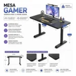 Escritorio Gamer 120cm, Color Negro, Patas En T
