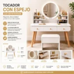 Tocador Cómoda Blanco Con Espejo Luz Led