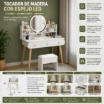 Tocador Cómoda Blanco Con Espejo Luz Led 100*40*130cm