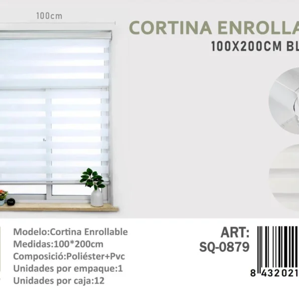 Cortina Roller Duo Lisa 100cm x 200cm Color Blanco SQ-0879 - Angeles del Hogar Chile