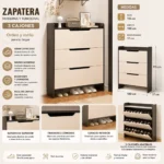 Zapatero Organizador Estante Armario 115Alto x 100 x 17cm Blanco gris - Imagen 3