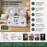 Lampara De Emergencia De Dos Faros Luz Led Recargable - Imagen 4