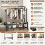 Perchero Metalico 48 kilos Doble Barra Closet Exhibicion Color Negro