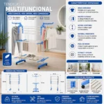 Tendedero Vertical De 3 Niveles 170 x 126 x 64 cm Color Azul
