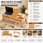 Mesa Plegable Green-e Bambo Para Laptop Con Porta Vaso