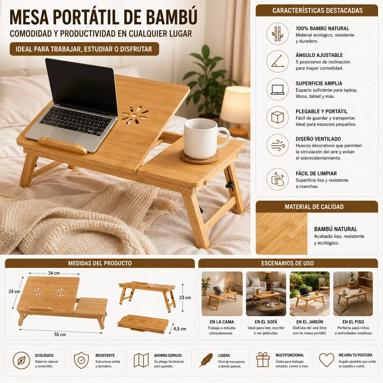 WhatsApp Image 2026-07-09 at 17.19.46 Mesa Plegable Green-e Bambo Para Laptop Con Porta Vaso - Imagen 1