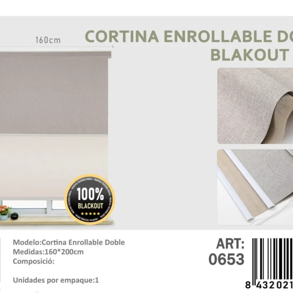 Cortinas Roller Blackout Doble Jaspeada 160cm x 200cm Kaki 0653 - Angeles del Hogar Chile