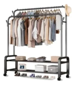 Perchero Metalico 48 kilos Doble Barra Closet Exhibicion Color Negro - Imagen 4