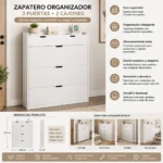 Zapatero Organizador con 3 Puertas y 2 Cajones Color Blanco