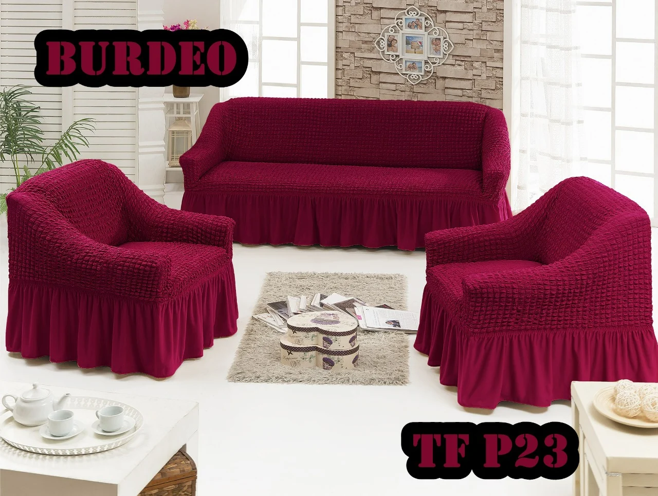 877 Cubresillones Para Sofa Turcos 3+1+1 burdeo - Angeles del Hogar Chile