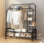 Perchero Metalico 58 kilos Doble Barra Closet Exhibicion Color Negro - Angeles del Hogar Chile