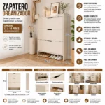 Mueble Zapatero Organizador Estante para Zapatos Blanco 115X100X17 - Imagen 3