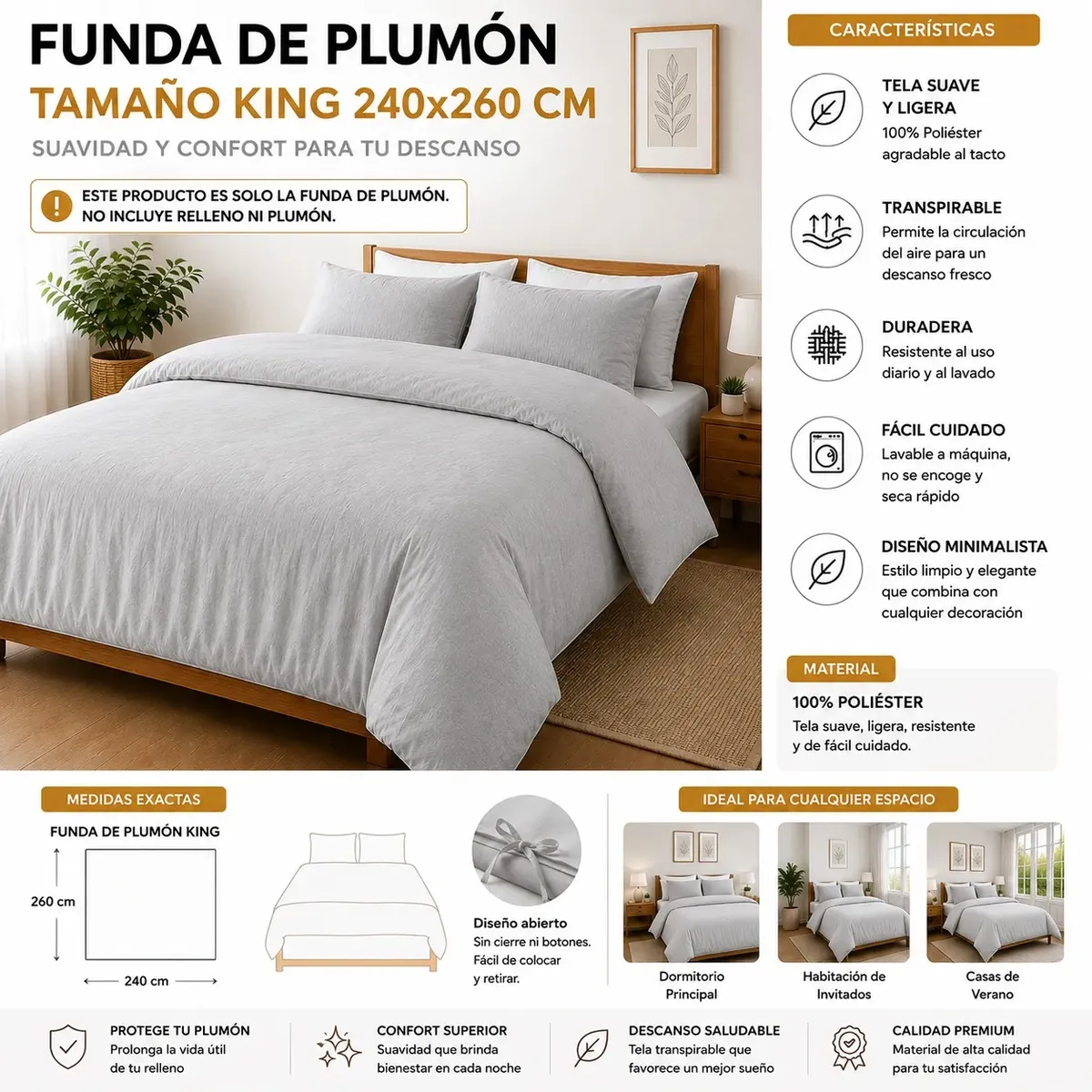 D_NQ_NP_2X_779748-MLC116708832021_082026-F-funda-de-plumon-soft-touch-tamano-king-240x260cm Funda De Plumón Soft Touch Tamaño King 240x260 cm - Imagen 1
