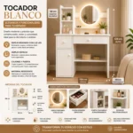 Comoda Tocador Moderno con Espejo Luz Led 3 Ajustes de Brillo