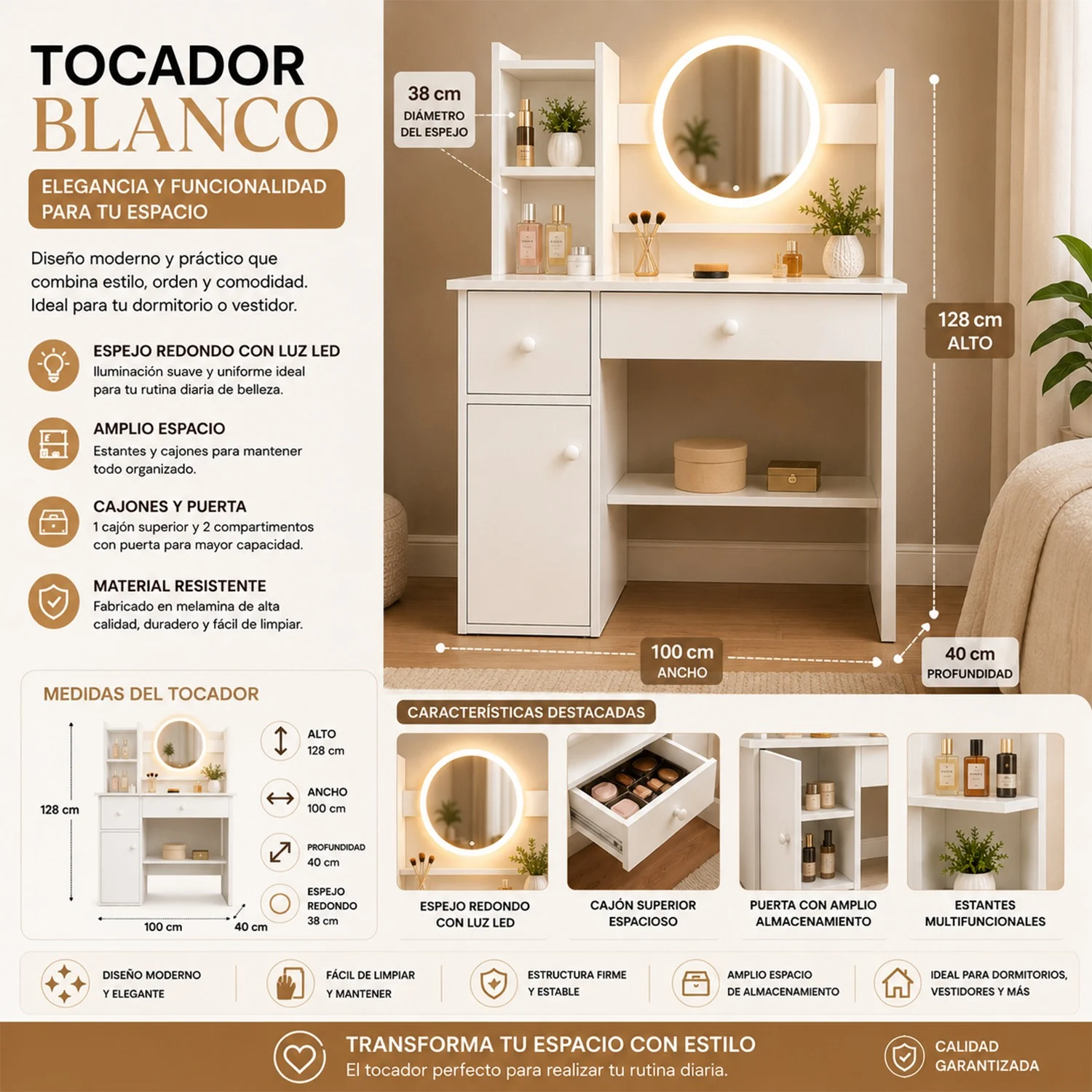 WhatsApp Image 2026-05-28 at 17.16.54 (5) Comoda Tocador Moderno con Espejo Luz Led 3 Ajustes de Brillo - Imagen 1