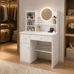 Comoda Tocador Moderno con Espejo Luz Led 3 Ajustes de Brillo - Imagen 6