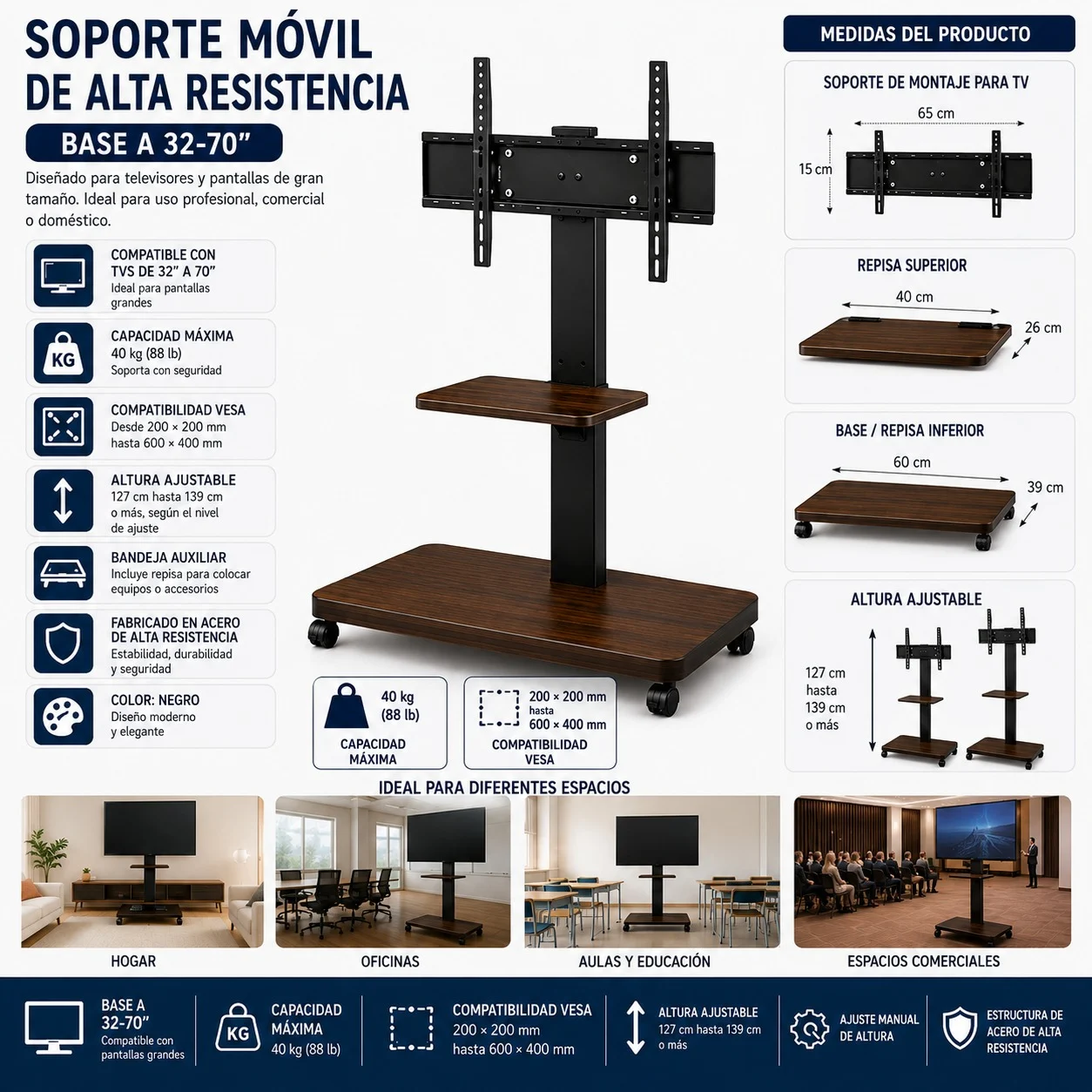 WhatsApp Image 2026-08-21 at 10.47.52 Soporte para Tv Movible Rodante de 32 a 70 Negro - Imagen 1