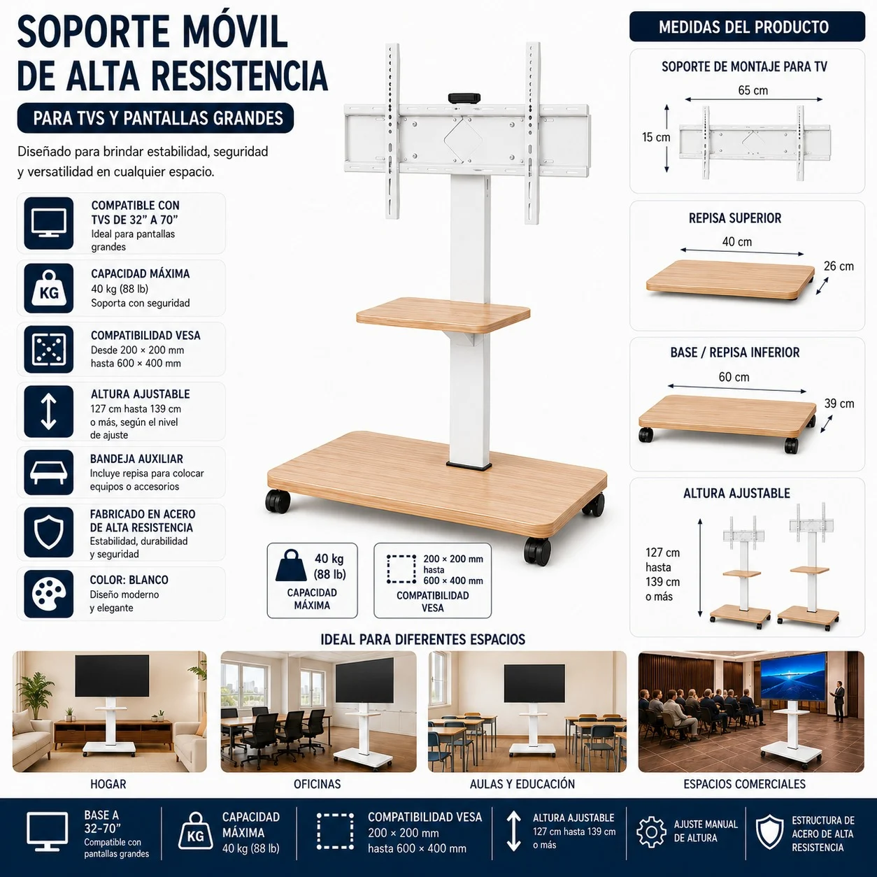 WhatsApp Image 2026-08-21 at 13.55.08 Soporte para Tv Movible Rodante de 32 a 70 Blanco - Imagen 1