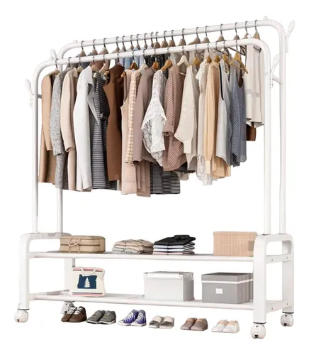 Perchero Metalico 48 kilos Doble Barra Closet Exhibicion Color Blanco - Angeles del Hogar Chile
