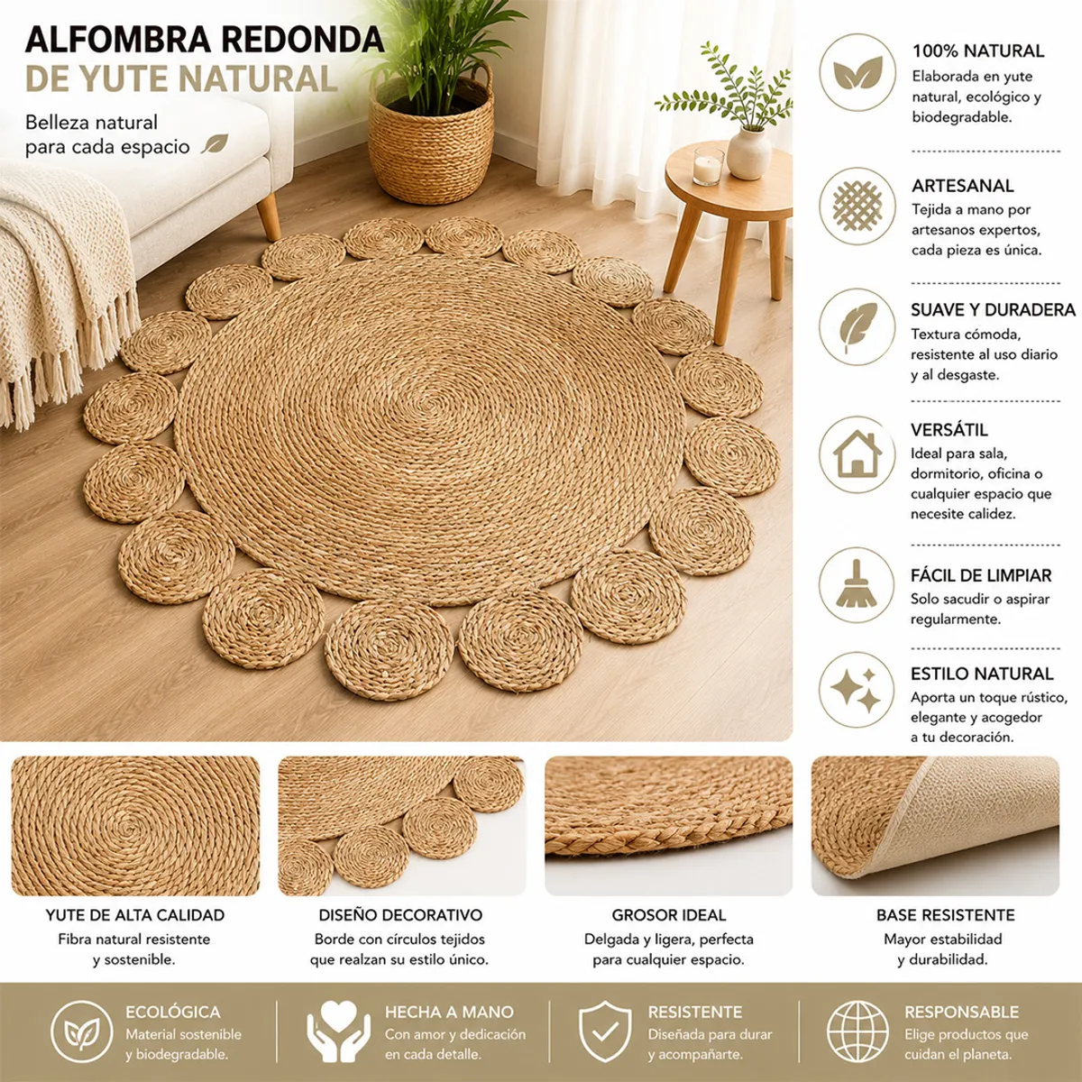 w=1200,h=1200,fit=pad – 2026-08-13T150816.066 Alfombra Redonda de Yute 120 cm Modelo Clásica - Imagen 1