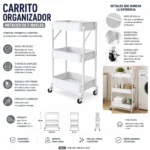 Carrito Organizador Metalico Plegable 3 Niveles