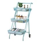 Organizador Metálico Plegable Con Ruedas 3 Niveles Color Celeste - Angeles del Hogar Chile