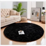 Alfombra Redonda Peluda Tamaño 150 CM Color Negro