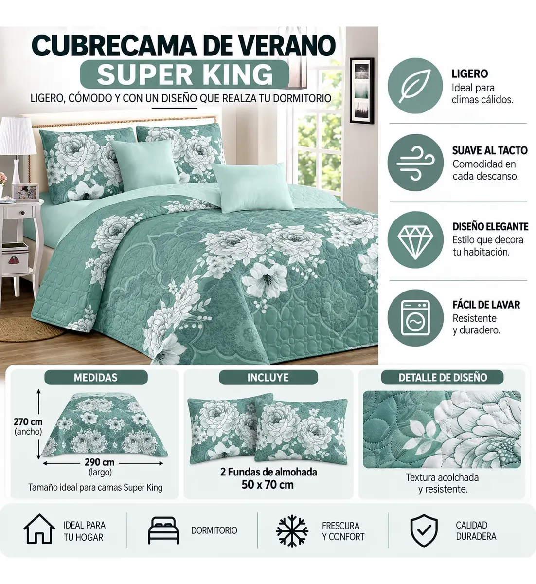 D_NQ_NP_2X_683681-MLC118112917589_092026-F-cubrecamas-verano-super-king Cubrecama De Verano Tamaño Super King Con Diseño - Imagen 1
