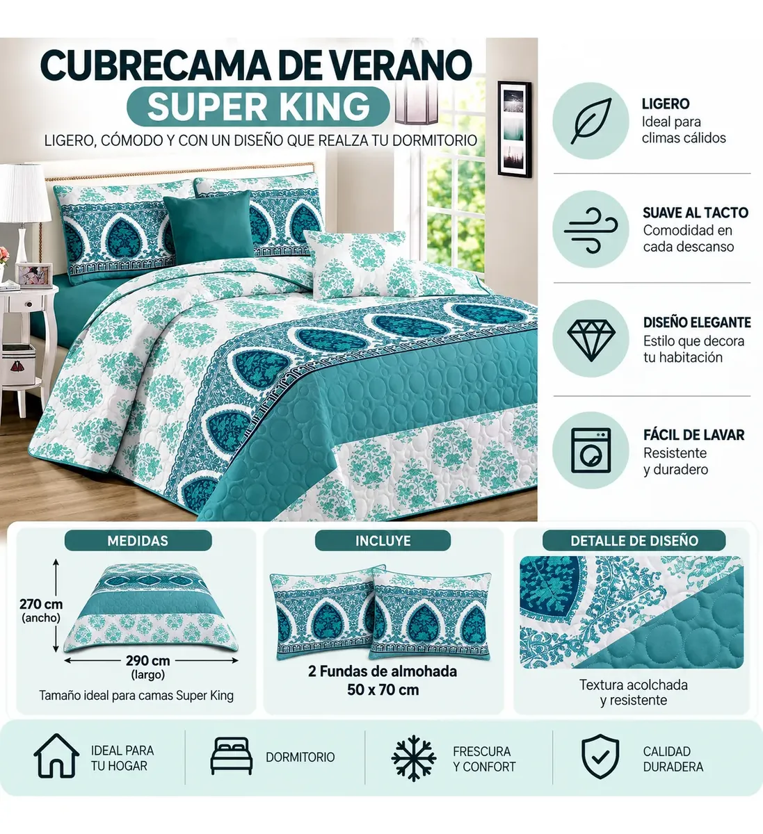 D_NQ_NP_2X_741995-MLC116602468010_092026-F-cubrecamas-verano-super-king Cubrecama De Verano Tamaño Super King Con Diseño - Imagen 1