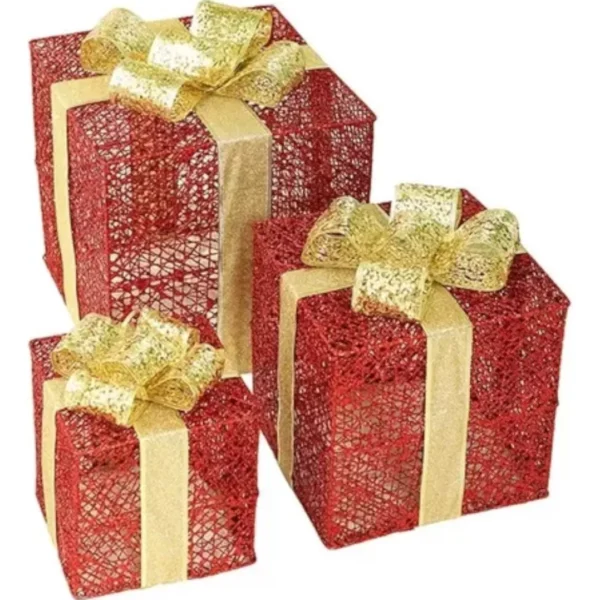 Set De 3 Caja De Regalo Decorativa Navidad Luces Led - Angeles del Hogar Chile
